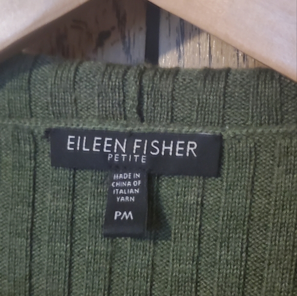 EILEEN FISHER Green Ribbed Merino Wool Open Draped Cardigan - Medium - Picture 5 of 5